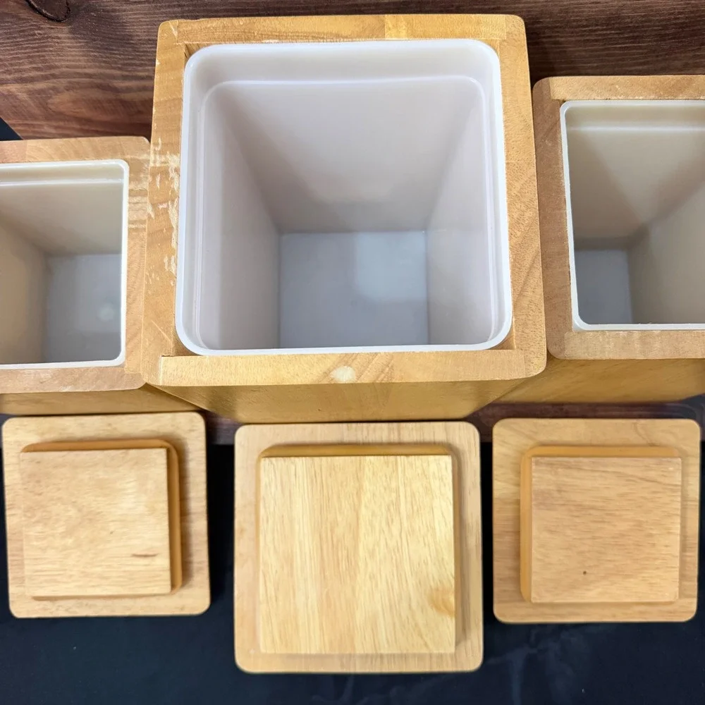 Vintage Kamenstein Wood Canister Set 3 Piece Square Nesting Kitchen Storage
